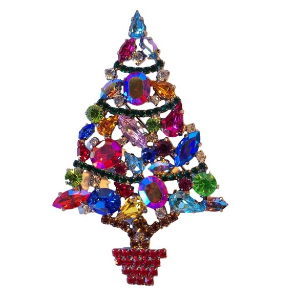 Nicky Butler Vintage England Christmas Tree Brooch Pin Crystal Rhinestone Rare - Picture 4 of 15